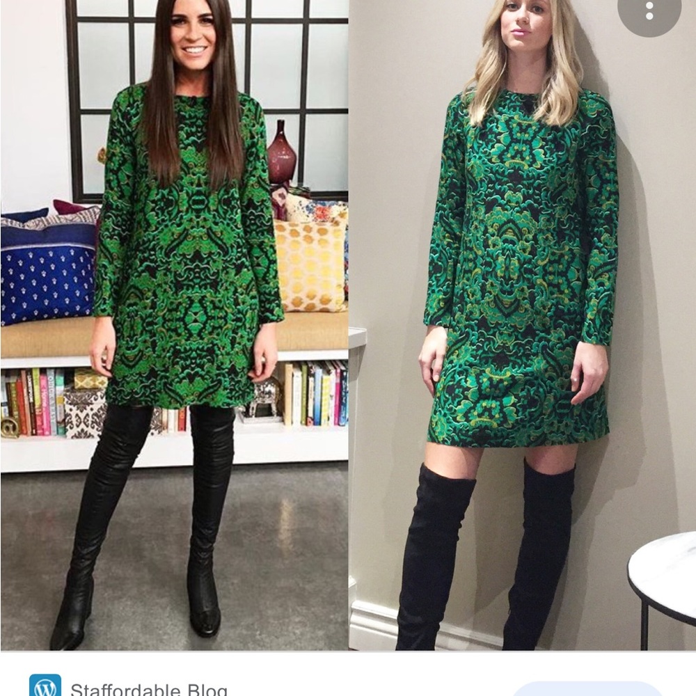 Green Printed H&M long sleeve shift dress.
